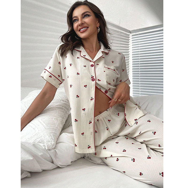 Title 5, Summer Printed Cardigan Casual Pajamas Suit