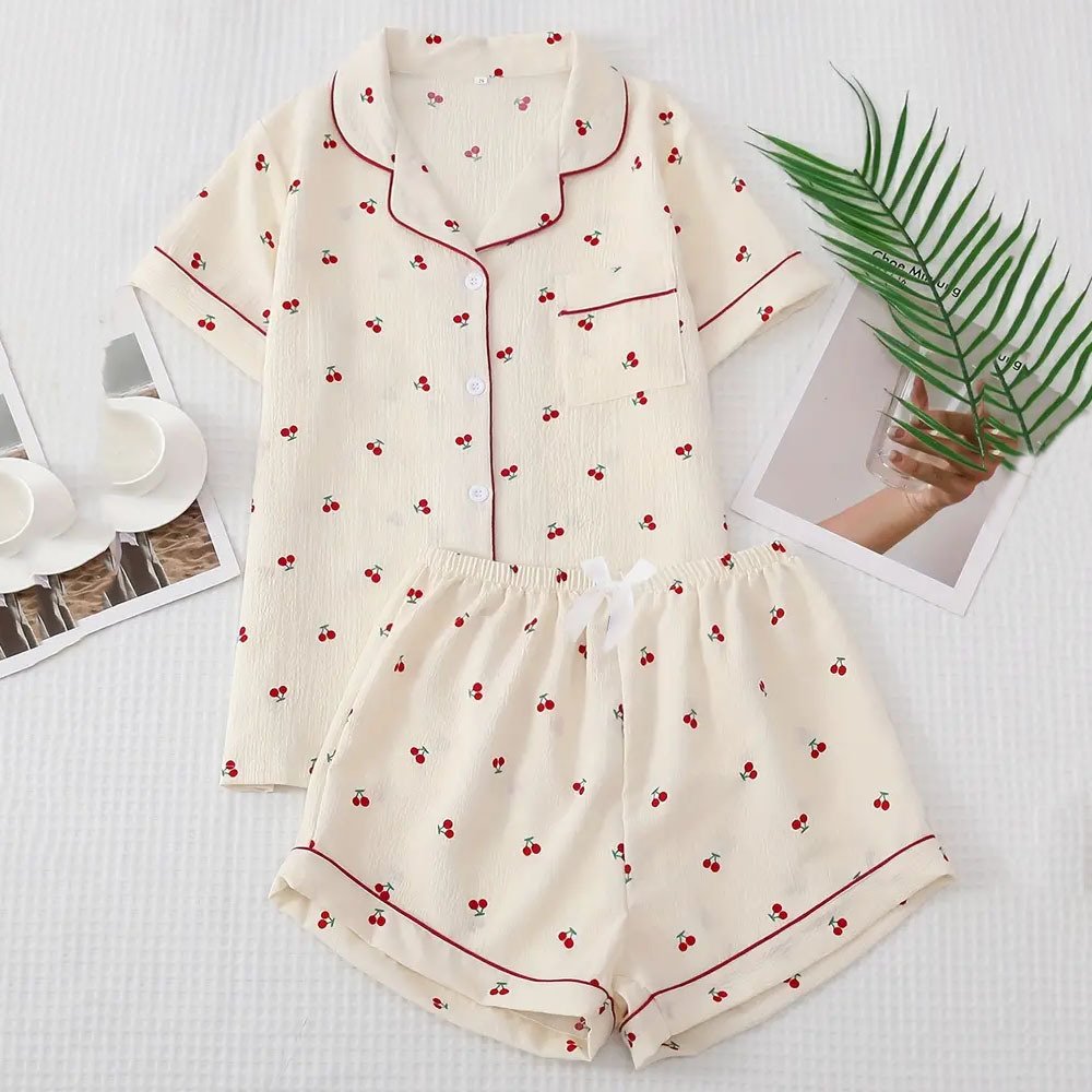 Title 9, Summer Printed Cardigan Casual Pajamas Suit