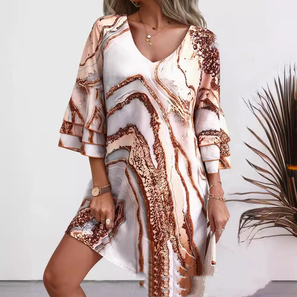 Title 2, Printed V-neck 34 Sleeve Mini Dress