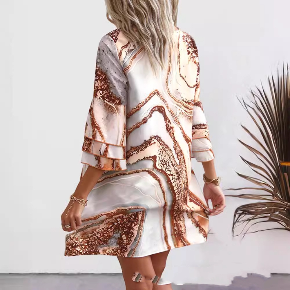 Title 3, Printed V-neck 34 Sleeve Mini Dress