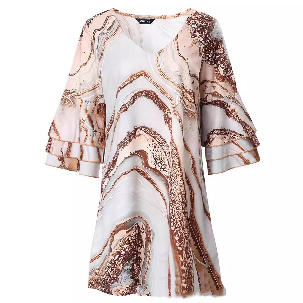 Title 5, Printed V-neck 34 Sleeve Mini Dress