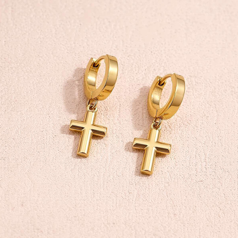 Stainless Steel Cross Pendant Necklace Earrings 3