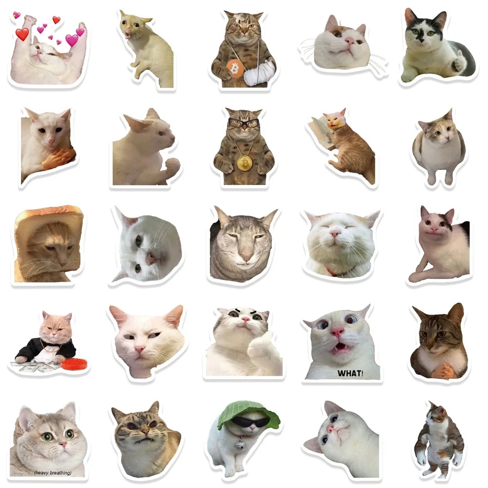 Meme Kitty Stickers Set 50Pcs Cute & Funny