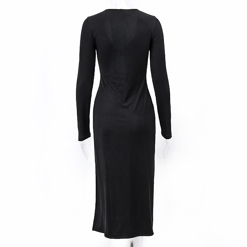 Title 15, V-neck Low-cut Metal Buckle Cardigan Dress Hot ...