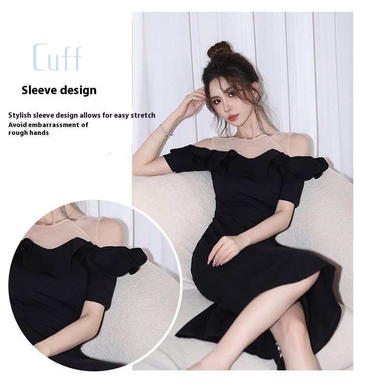 Title 8, Net Falbala Stitching Black Dress Temperament. ...