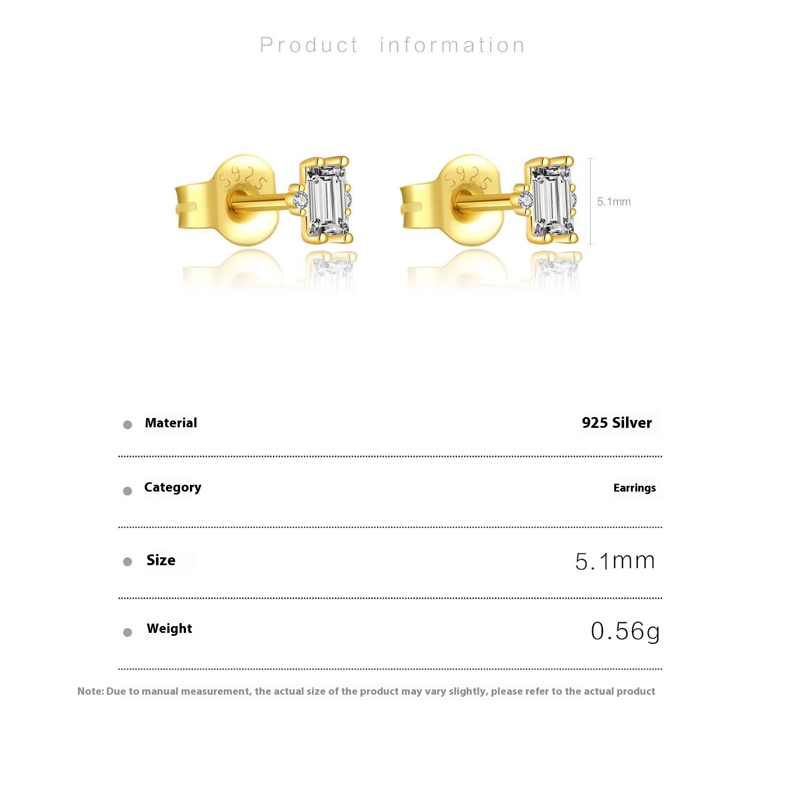 Title 2, S925 Silver Rectangular Diamond Stud Earrings M...