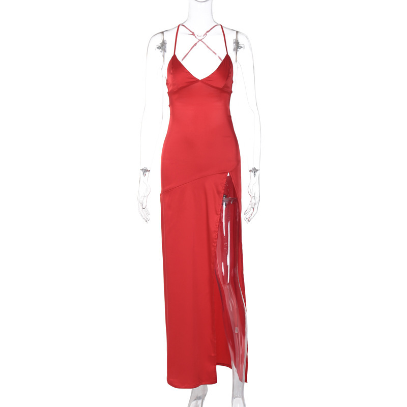 Title 11, Simple solid color sling dress with low collar,...