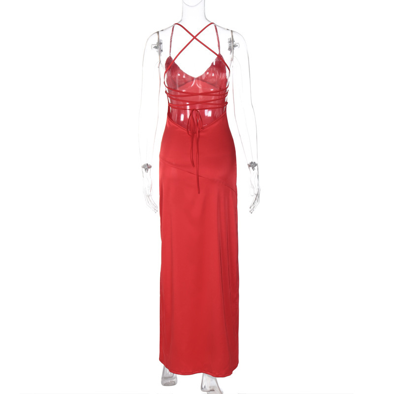 Title 14, Simple solid color sling dress with low collar,...