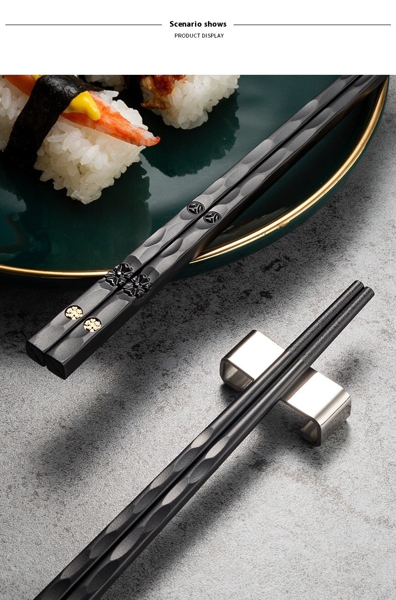 Title 3, Light Luxury Alloy Chopsticks For Household Use...