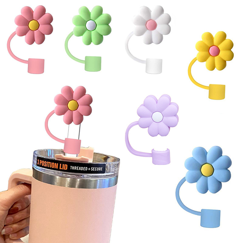 Title 3, Silicone straw cover featuring flower, cloud, a...