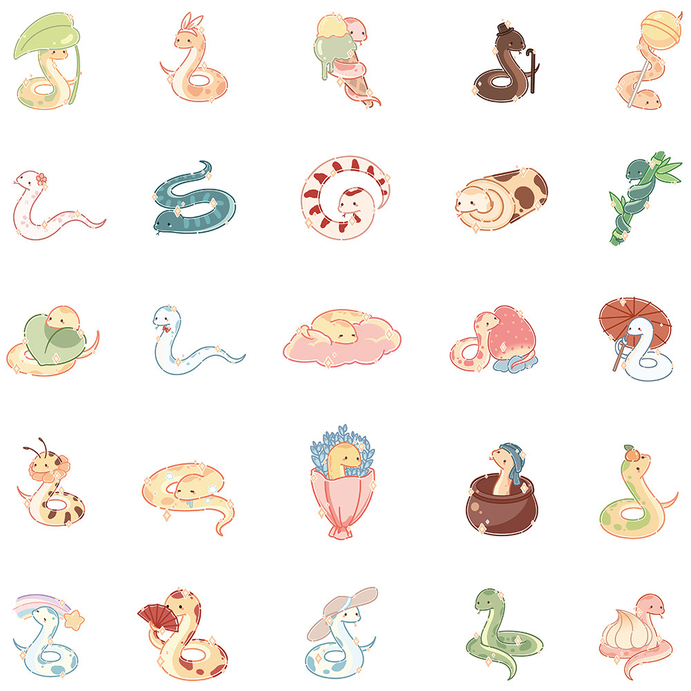 Cute Snake Stickers Cute Kawaii Pack 50Pcs