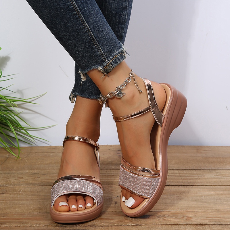 Title 6, Sandalias de cuña para mujer verano Peep Toe co...