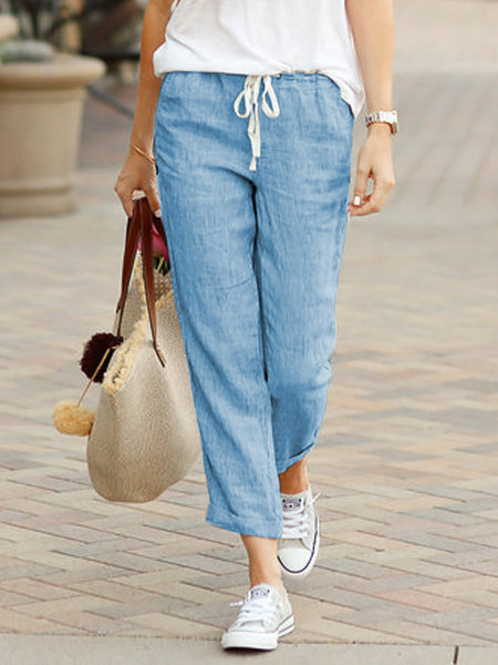 Title 7, Drawstring elastic waist cotton and linen pants...