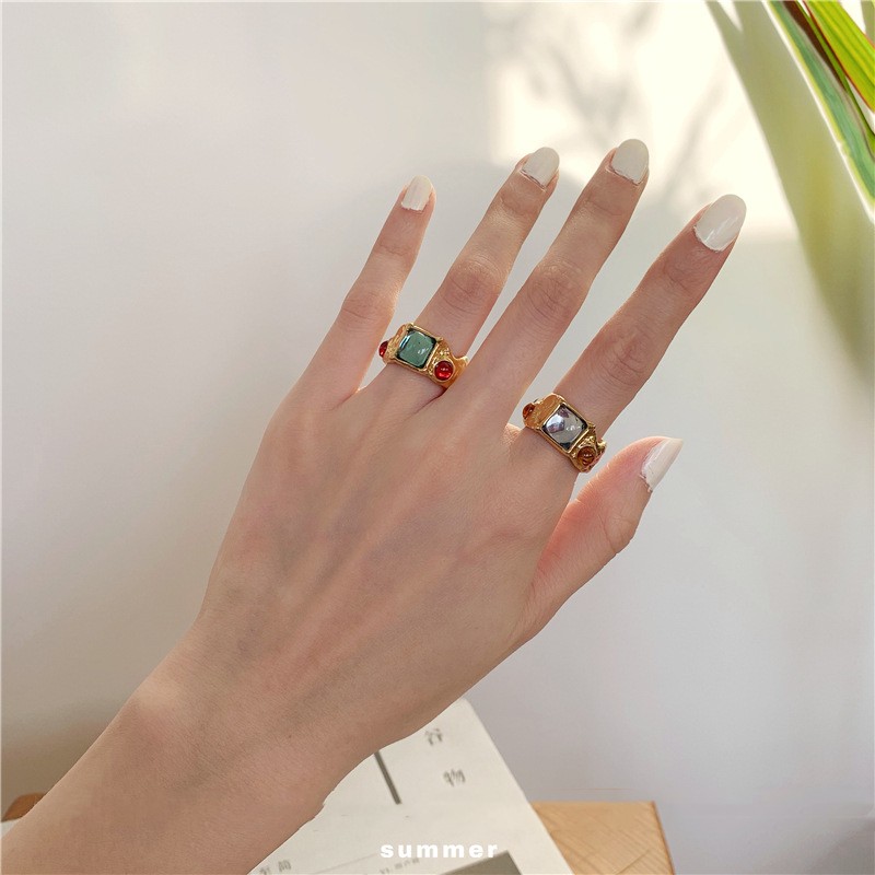 Title 1, Vintage Inlaid Colorful Irregular Gemstone Ring...