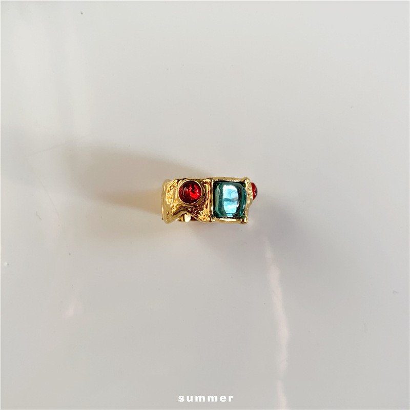 Title 4, Vintage Inlaid Colorful Irregular Gemstone Ring...