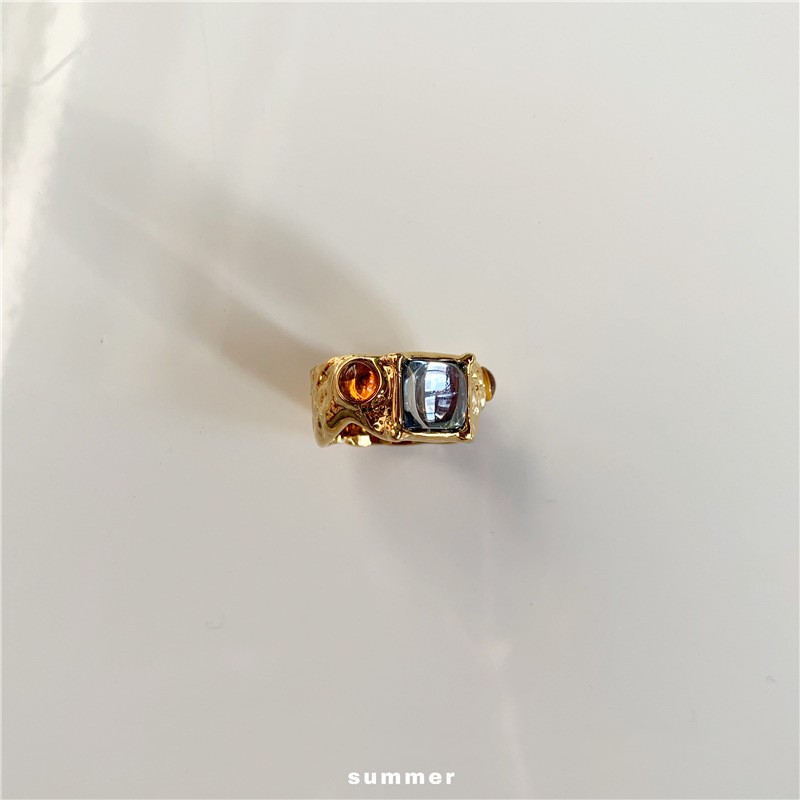 Title 5, Vintage Inlaid Colorful Irregular Gemstone Ring...