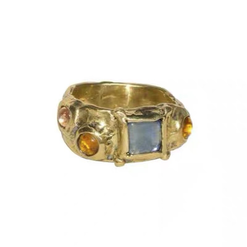 Title 7, Vintage Inlaid Colorful Irregular Gemstone Ring...