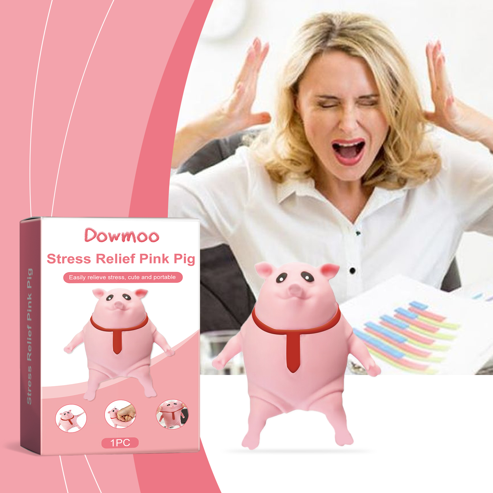 Cute Stress Relief Pig Squeeze Toy, TPR Fidget Toy For Anxiety Relief 5