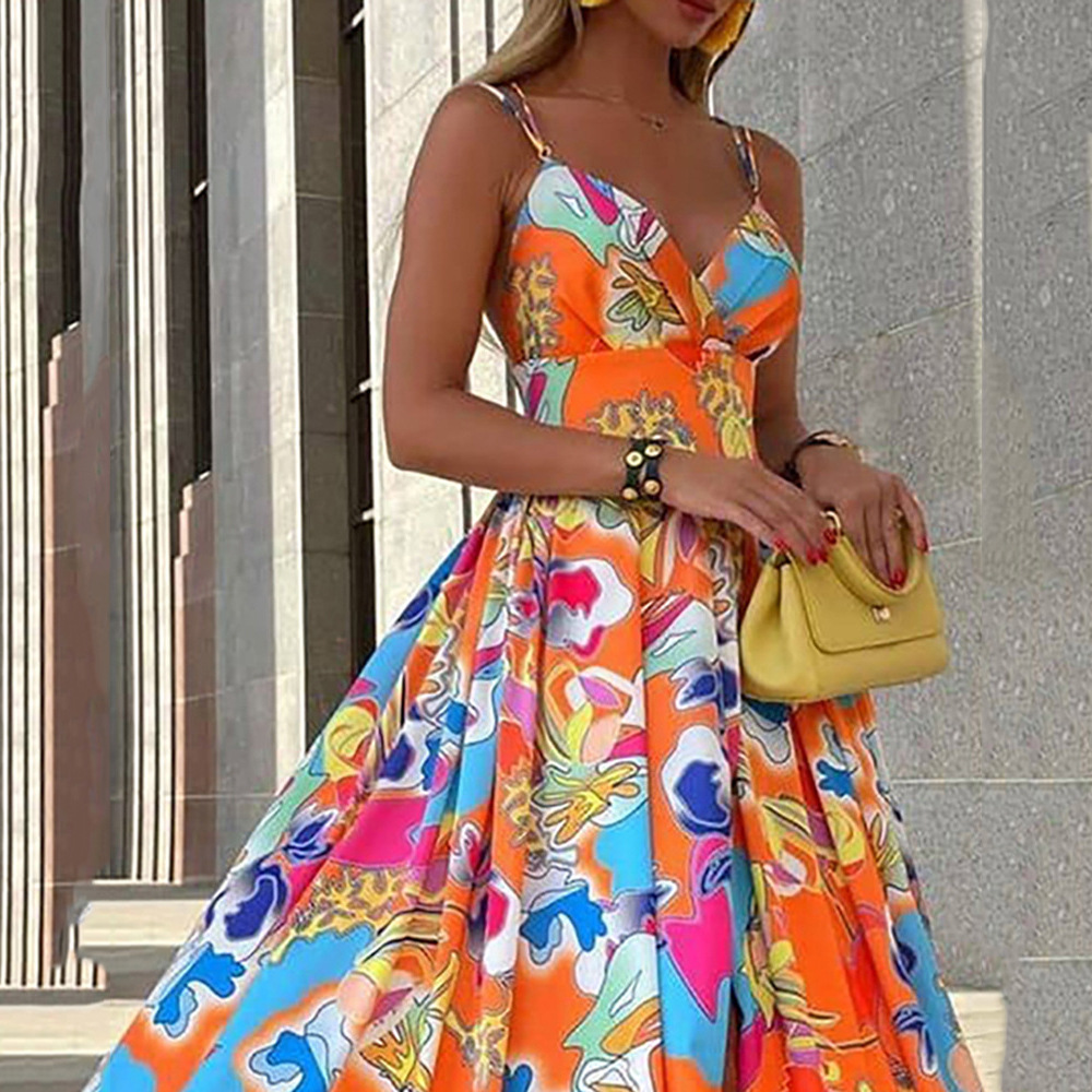 Title 3, Chiffon Printed Dress Bohemian Vacation Style