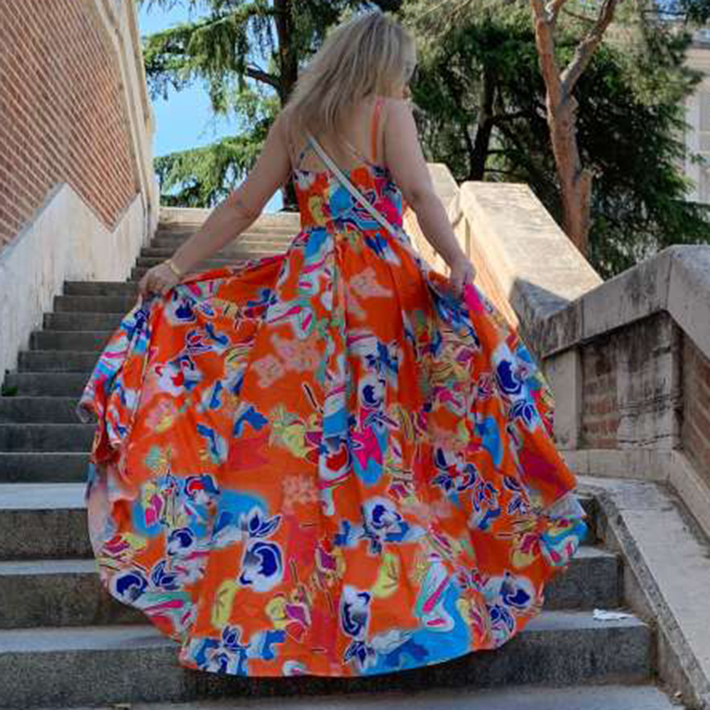 Title 14, Chiffon Printed Dress Bohemian Vacation Style