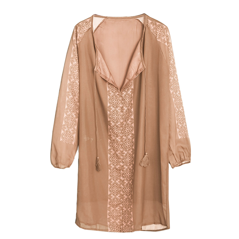 Title 5, Chiffon Stitching Long Sleeve Loose Plus Size Top