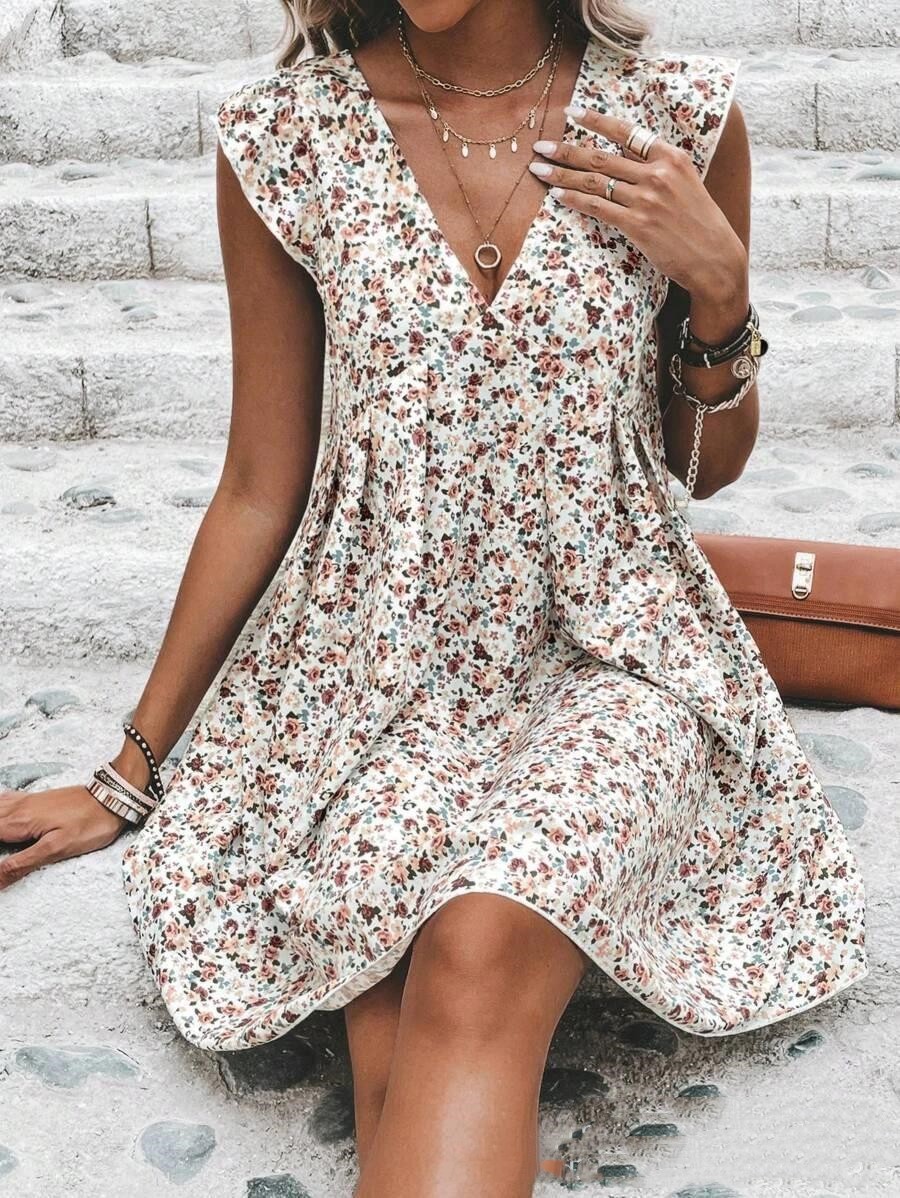 Title 4, Printed Ruffle Blouse Laceup Dress