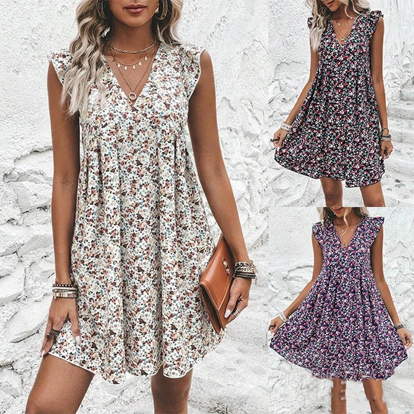 Title 5, Vestido com blusa estampada com babados e amarr...