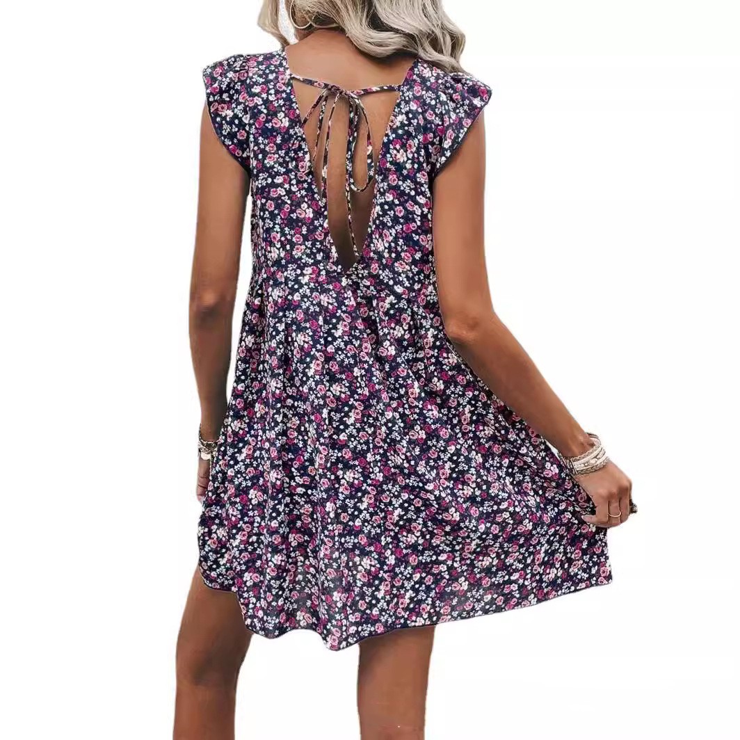 Title 6, Printed Ruffle Blouse Laceup Dress