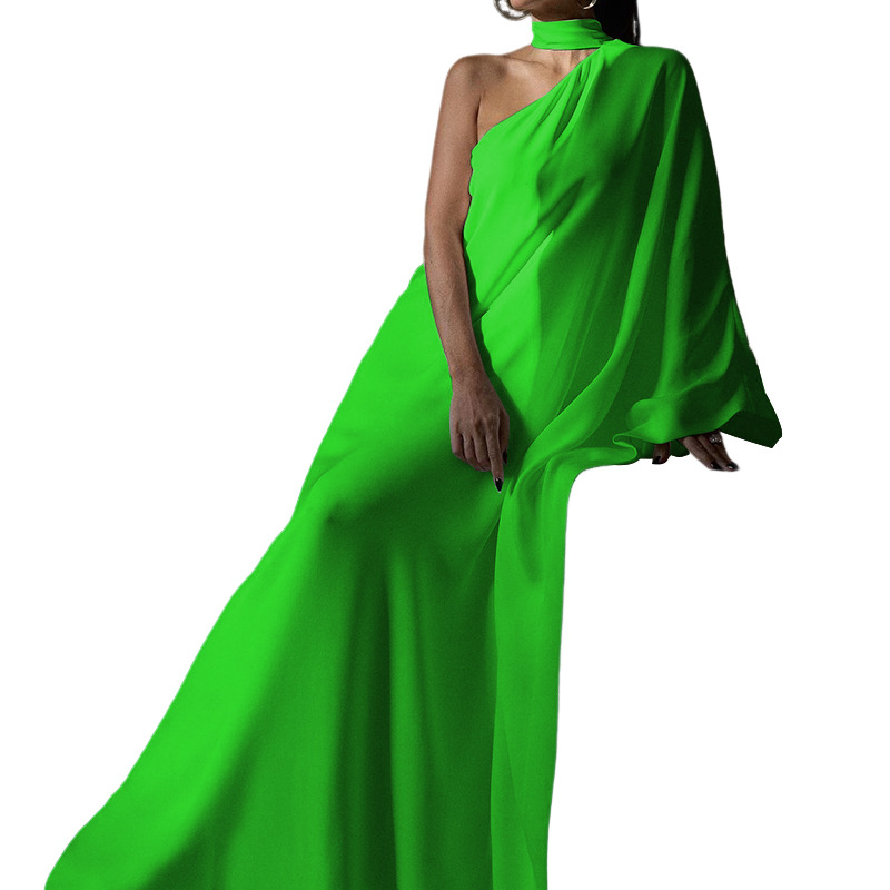 Title 2, Personalized Solid Color One-shoulder Long Dress