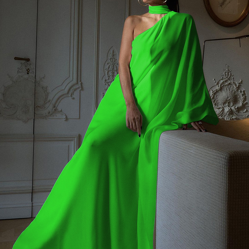 Title 4, Personalized Solid Color One-shoulder Long Dress