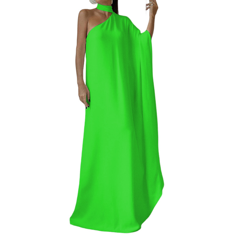 Title 5, Personalized Solid Color One-shoulder Long Dress