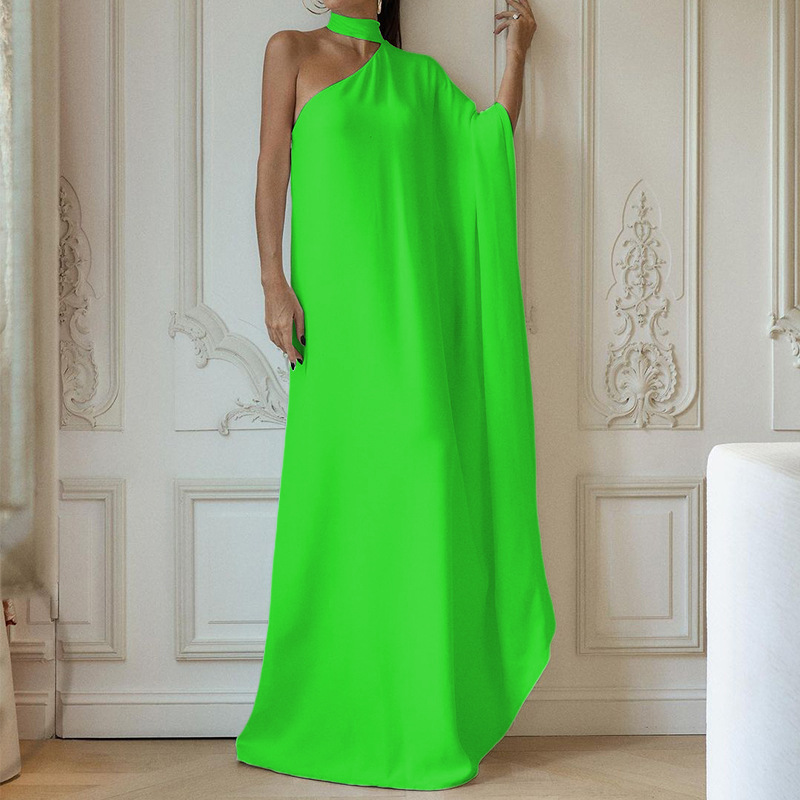 Title 9, Personalized Solid Color One-shoulder Long Dress