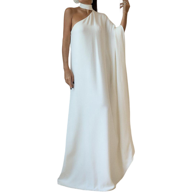 Title 10, Personalized Solid Color One-shoulder Long Dress