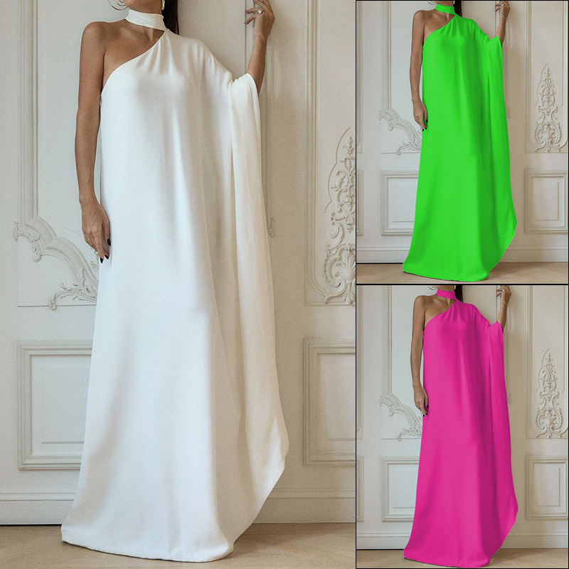 Title 11, Personalized Solid Color One-shoulder Long Dress