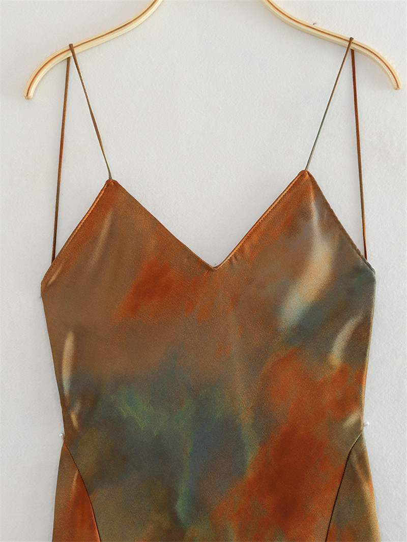 Title 4, Sleeveless Tie-dyed Waist Mid-length Sling Dres...