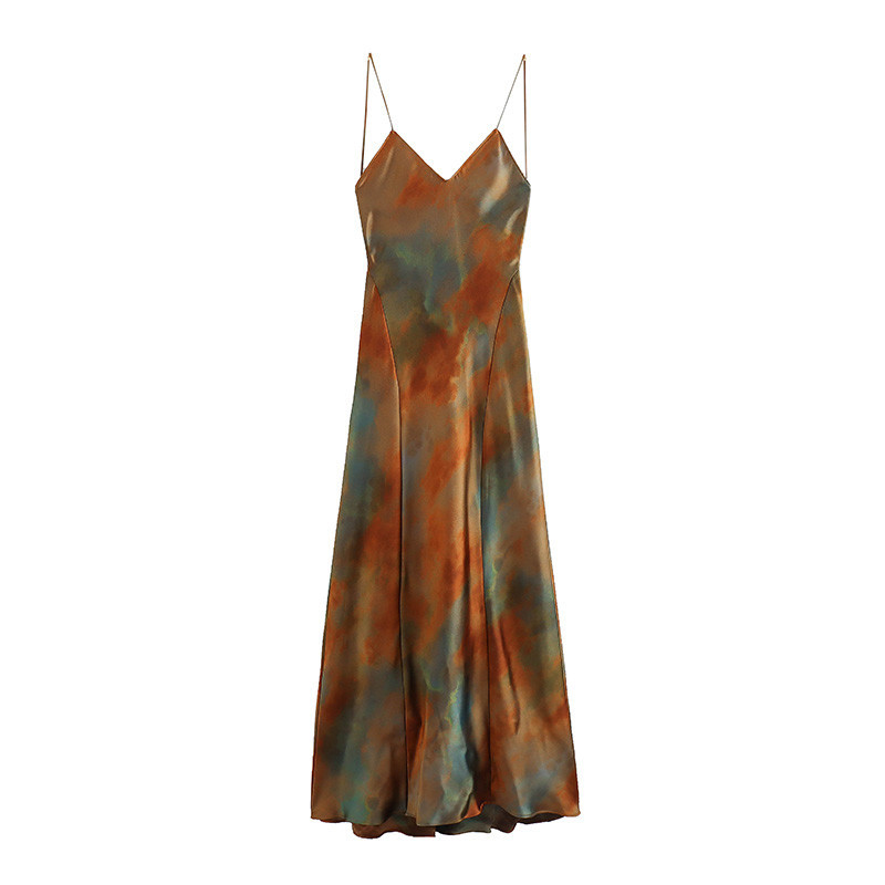 Title 5, Sleeveless Tie-dyed Waist Mid-length Sling Dres...