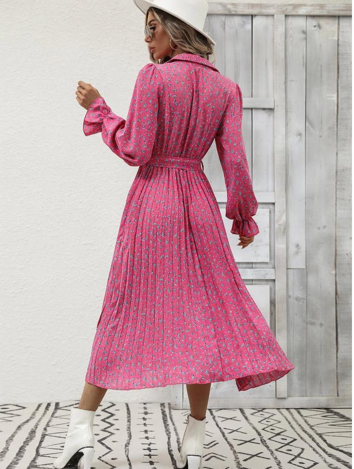 Title 14, Fashion Tie Pleated Long Sleeve Big Hem Dress