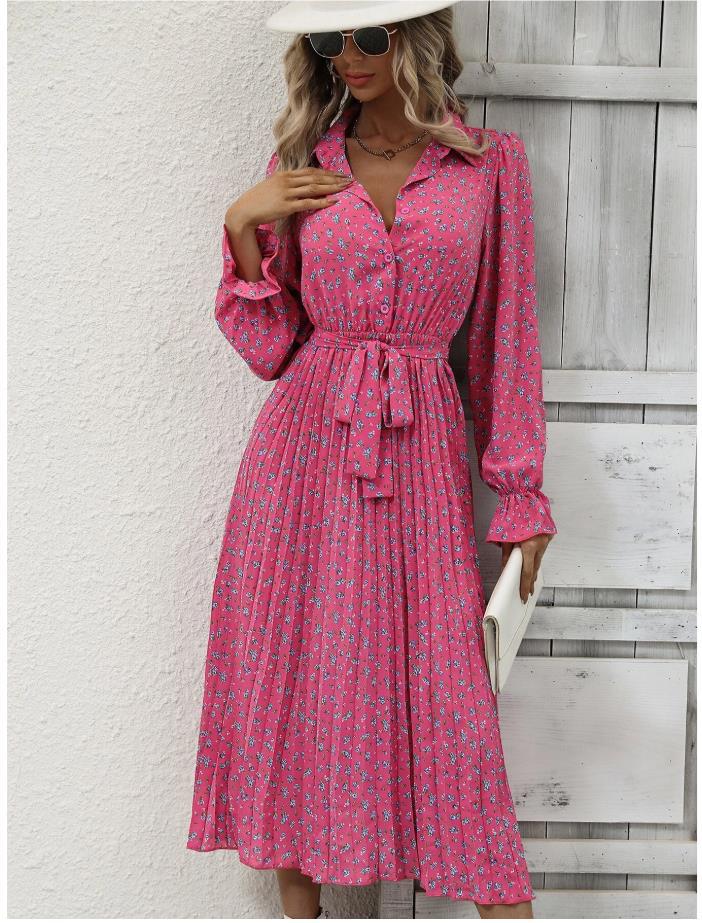 Title 18, Fashion Tie Pleated Long Sleeve Big Hem Dress