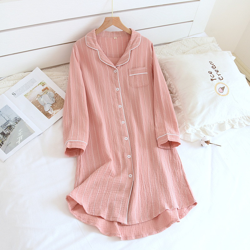 Title 6, Ladies Cotton Long-sleeved Home Dress Stripe