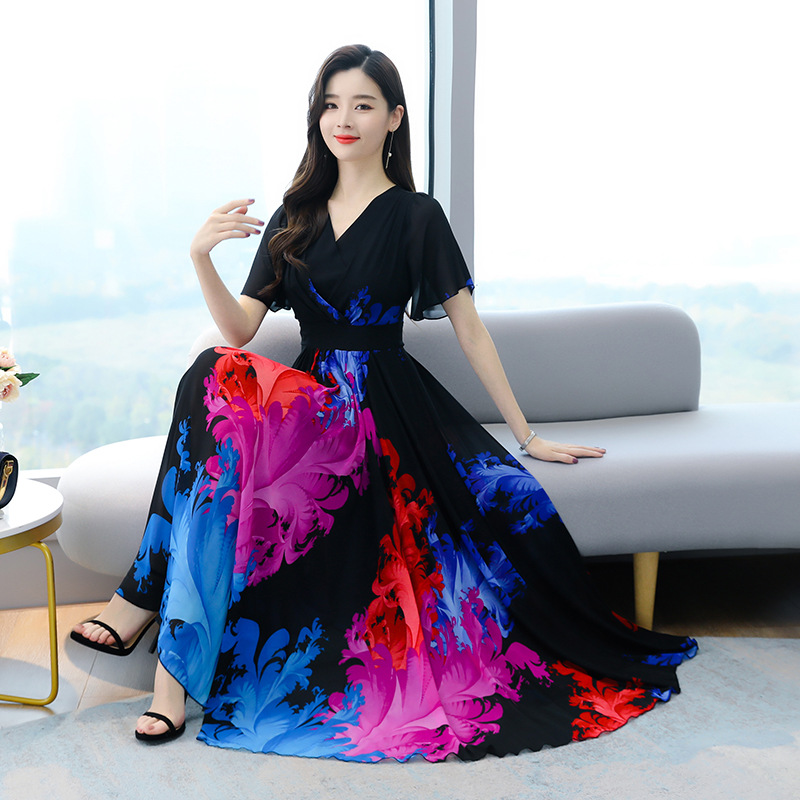 Title 5, Chiffon Long Waist Slimming Temperament Maxi Sk...