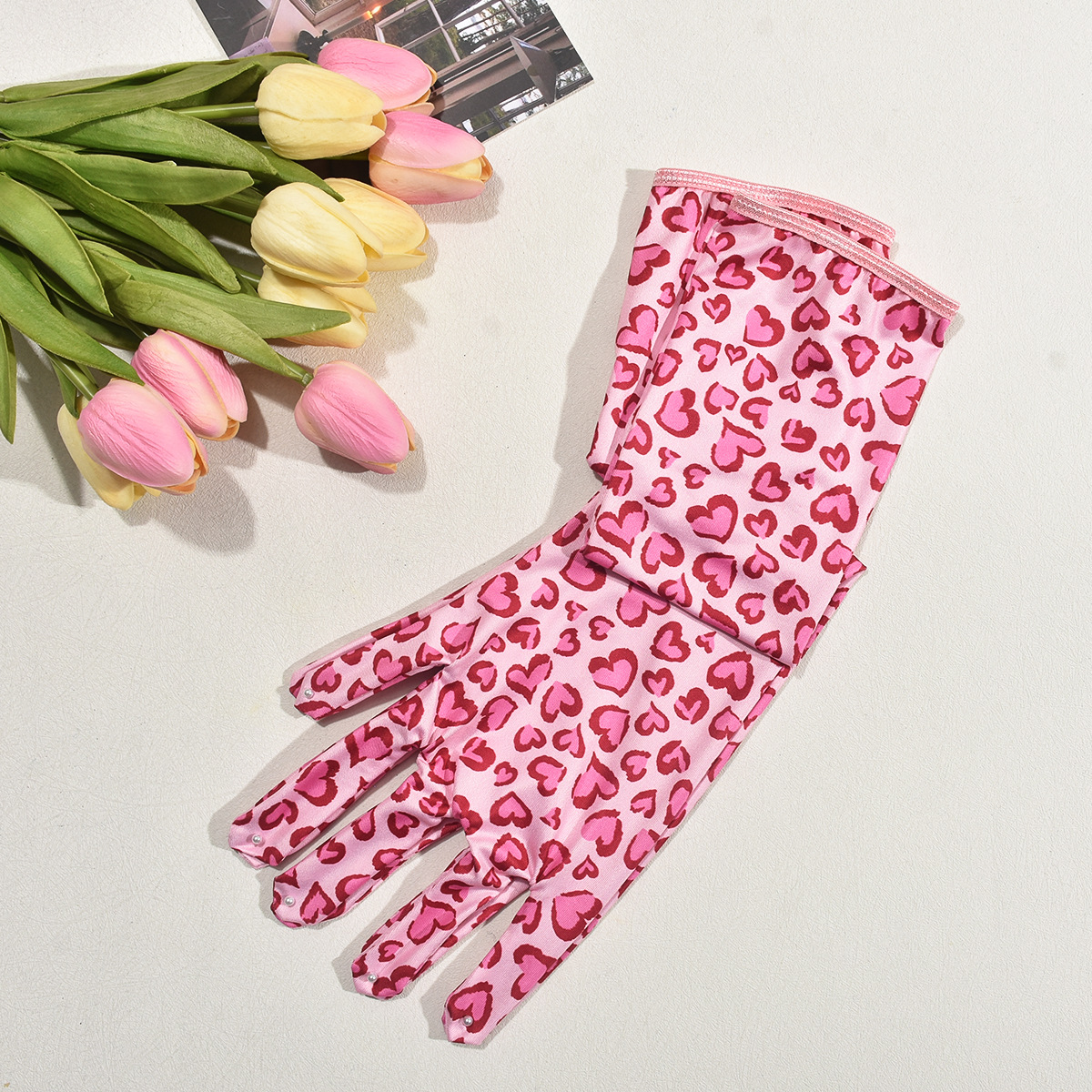 Title 12, Hollow Printed Love See-through Bra Strap Gloves