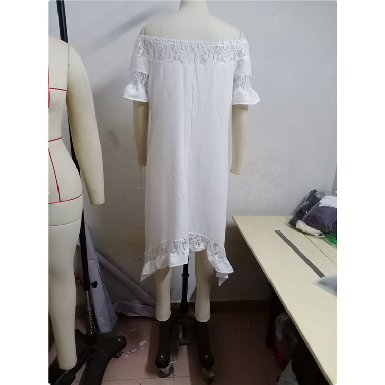 Title 4, White Lace Ruffled Short Sleeves Hollow Dress