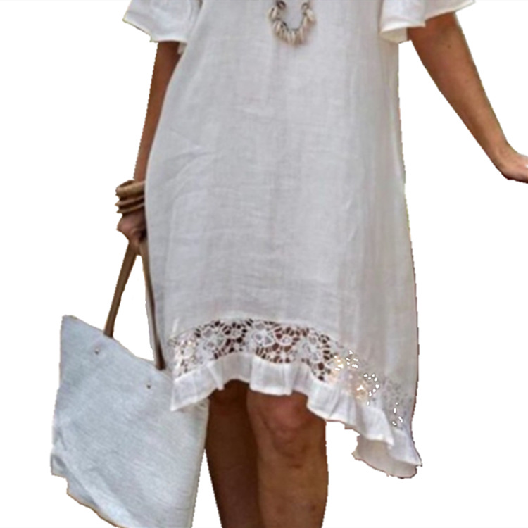 Title 6, White Lace Ruffled Short Sleeves Hollow Dress