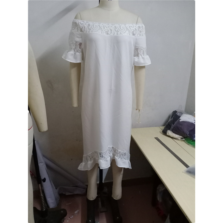 Title 7, White Lace Ruffled Short Sleeves Hollow Dress