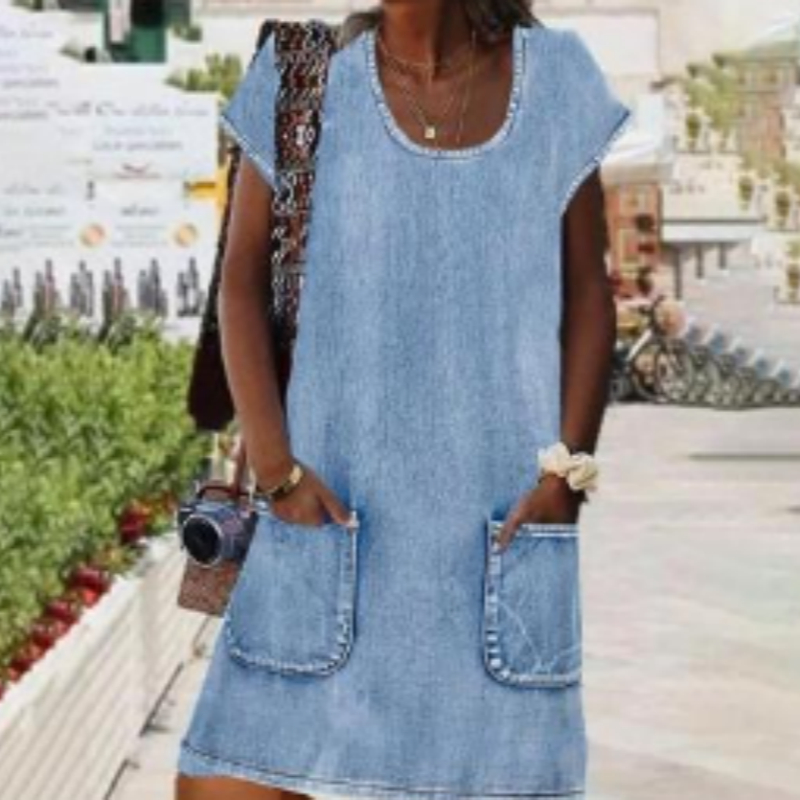 Title 1, Casual Loose Short Sleeves Pocket Dress