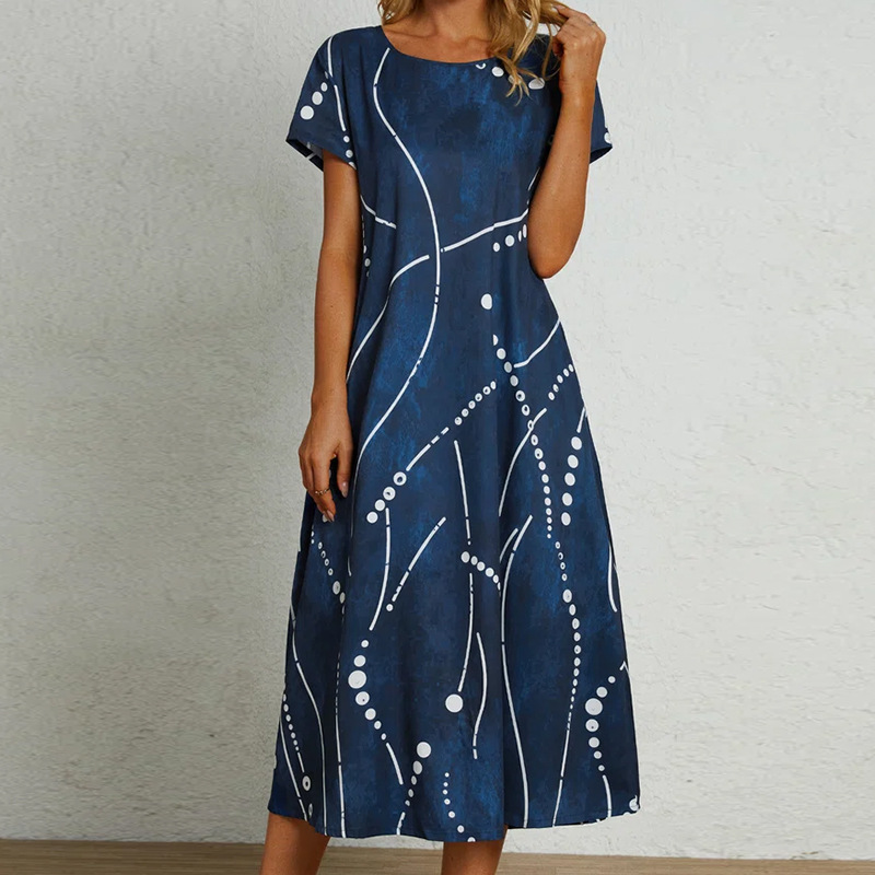 Summer casual short sleeve long dress for women