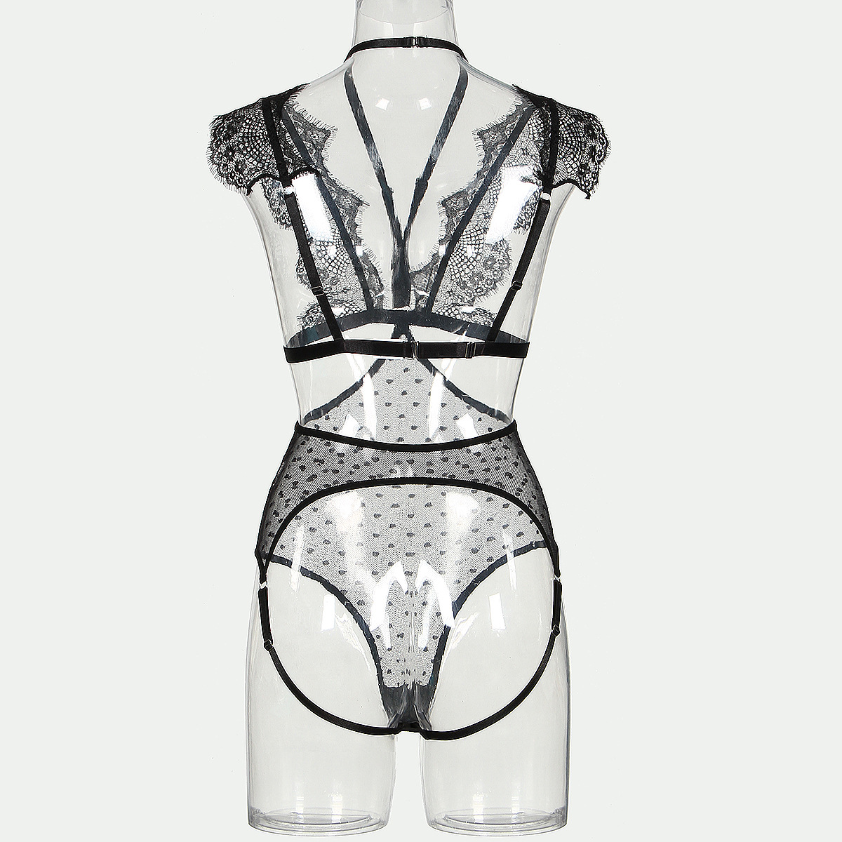 Title 1, Lace Dot Mesh High Waist Three-piece Suit Women