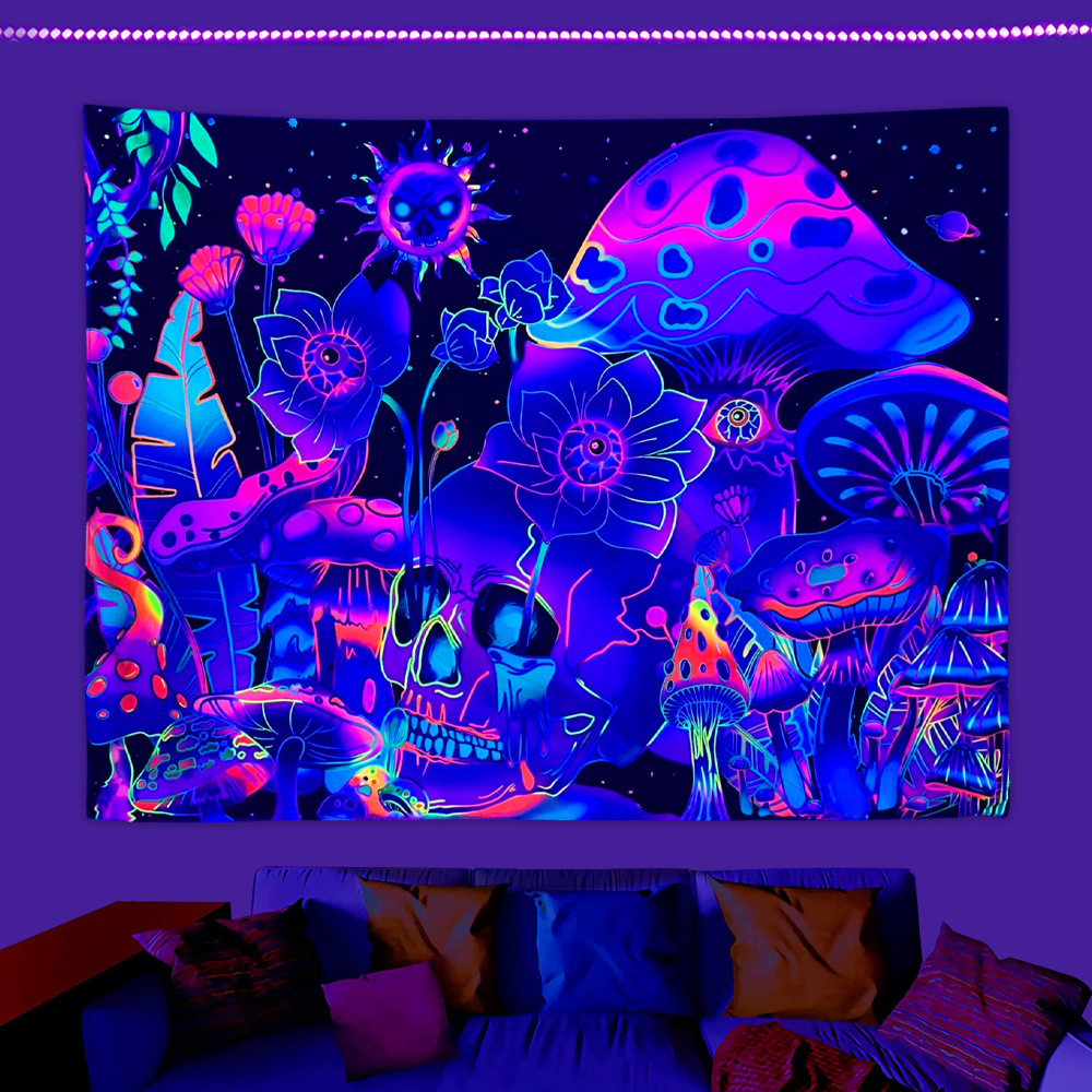 Title 1, Fluorescent Skull Tapestry UV Black Light Backg...