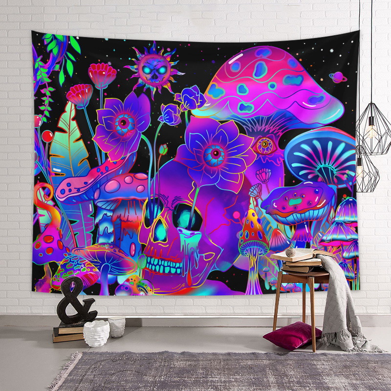 Title 2, Fluorescent Skull Tapestry UV Black Light Backg...