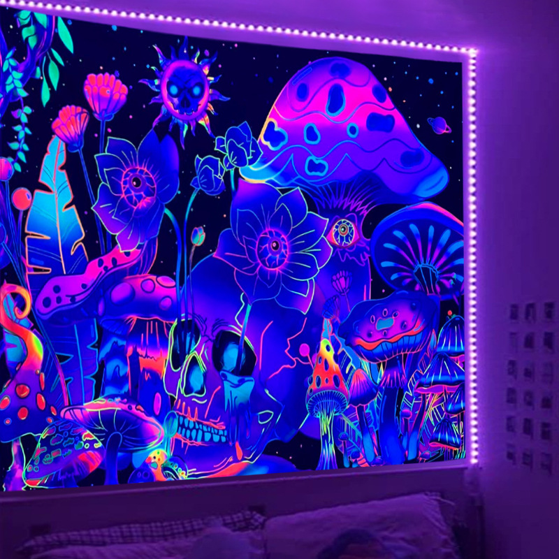 Title 4, Fluorescent Skull Tapestry UV Black Light Backg...